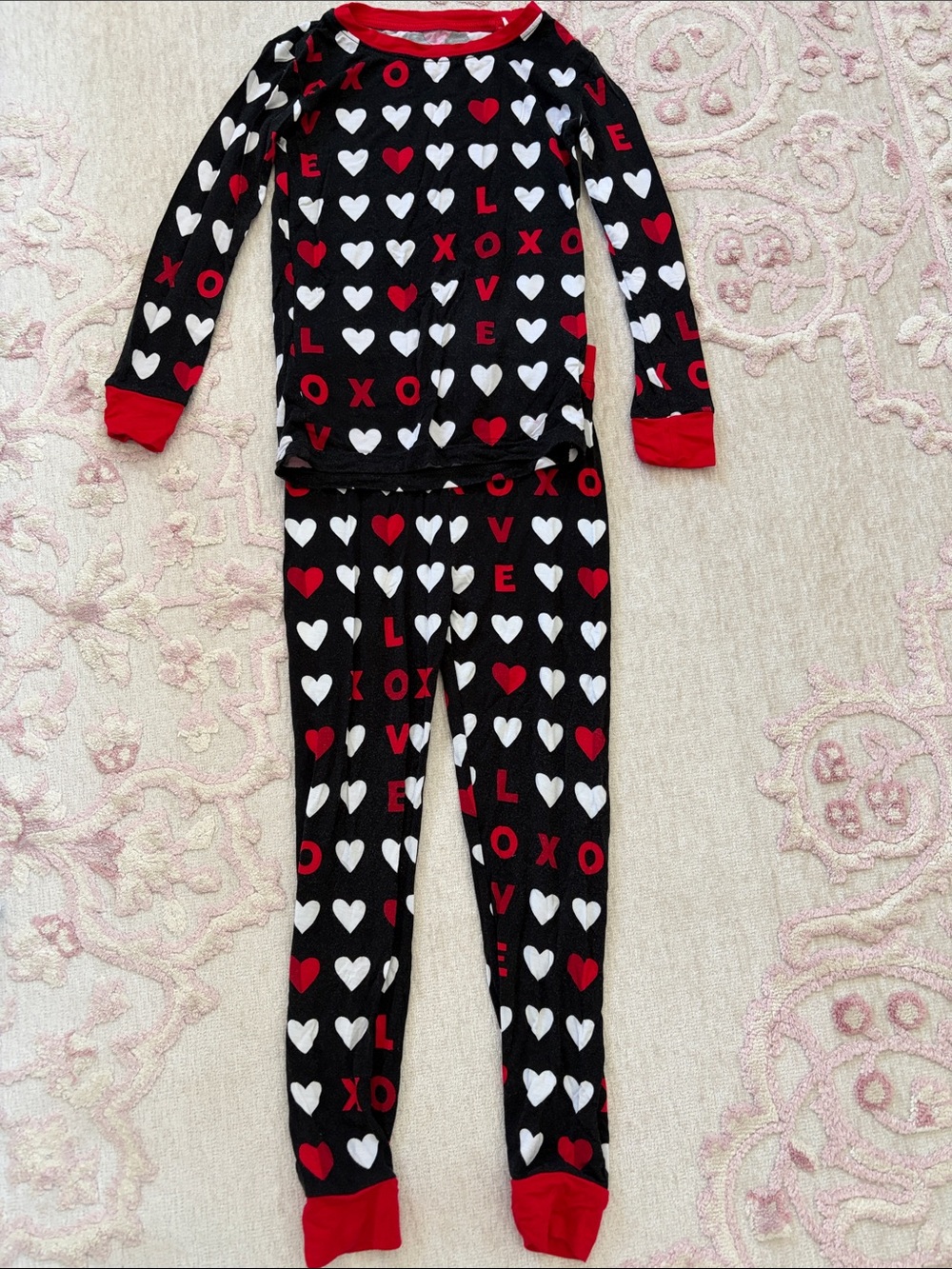 Little Sleepies Black Pajama Set with Red and White Hearts